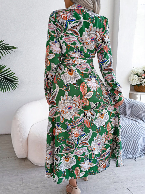 tied-printed-long-sleeve-midi-dress Sophia's Trends - Sophia's Style--